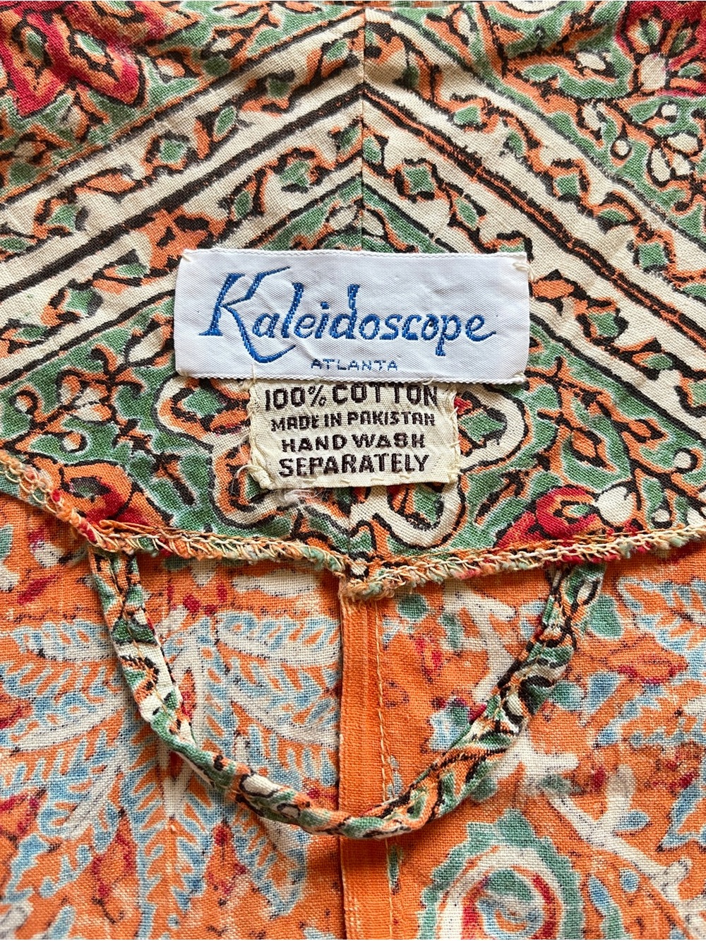 Vintage Maxi Caftan Robe Cotton Paisley Block Print 1970s Boho Hippie Kaftan - Picture 8 of 12